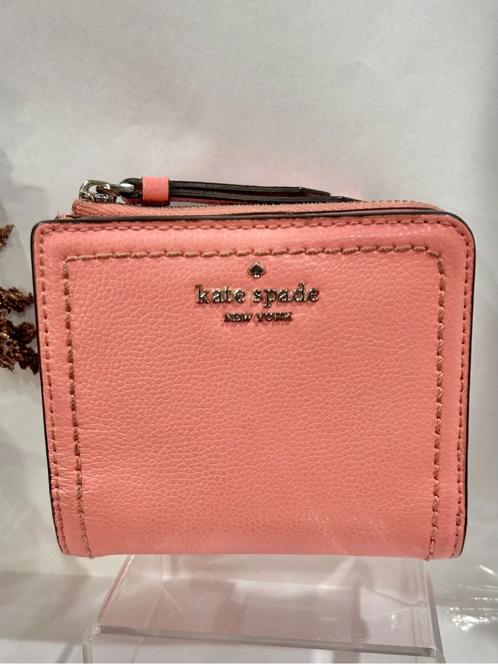Kate Spade Peach/ Coral Leather Zip Wallet